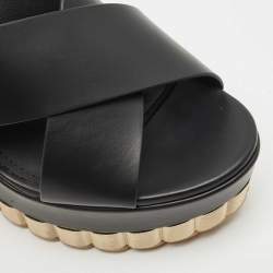 Salvatore Ferragamo Black Leather Nicosia Wedge Sandals Size 37