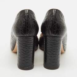 Salvatore Ferragamo Brown Alligator Leather Vara Bow Block Heel Pumps Size 39.5