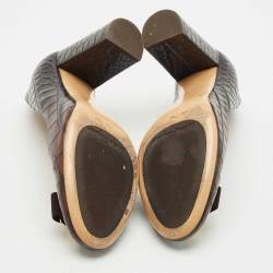 Salvatore Ferragamo Brown Alligator Leather Vara Bow Block Heel Pumps Size 39.5