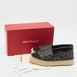 Salvatore Ferragamo Black Leather Kim Gal Espadrille Loafers Size 40