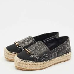 Salvatore Ferragamo Black Leather Kim Gal Espadrille Loafers Size 40