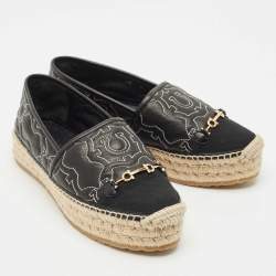 Salvatore Ferragamo Black Leather Kim Gal Espadrille Loafers Size 40