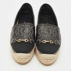 Salvatore Ferragamo Black Leather Kim Gal Espadrille Loafers Size 40