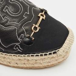 Salvatore Ferragamo Black Leather Kim Gal Espadrille Loafers Size 40