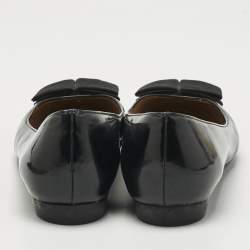 Pre Owned Salvatore Ferragamo Black Patent Leather Bow Ballet Flats Size 35.5