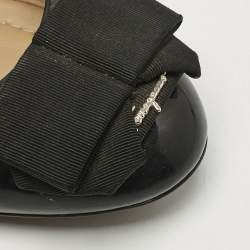 Pre Owned Salvatore Ferragamo Black Patent Leather Bow Ballet Flats Size 35.5