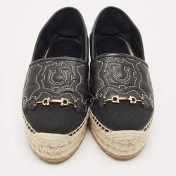Salvatore Ferragamo Black Leather Kim Gal Espadrille Loafers Size 40