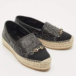 Salvatore Ferragamo Black Leather Kim Gal Espadrille Loafers Size 40