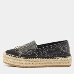 Salvatore Ferragamo Black Leather Kim Gal Espadrille Loafers Size 40