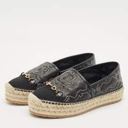 Salvatore Ferragamo Black Leather Kim Gal Espadrille Loafers Size 40