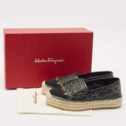 Salvatore Ferragamo Black Leather Kim Gal Espadrille Loafers Size 40