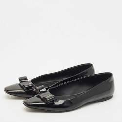 Salvatore Ferragamo Black Patent Leather Vara Bow Ballet Flats Size 37