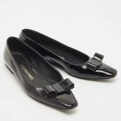 Salvatore Ferragamo Black Patent Leather Vara Bow Ballet Flats Size 37
