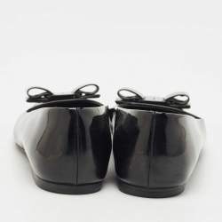 Salvatore Ferragamo Black Patent Leather Vara Bow Ballet Flats Size 37