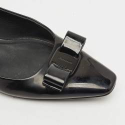 Salvatore Ferragamo Black Patent Leather Vara Bow Ballet Flats Size 37
