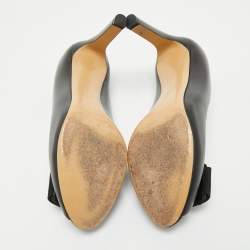Pre Owned Salvatore Ferragamo Black Leather Pimpa Peep Toe Pumps Size 38.5