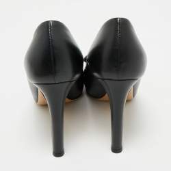 Pre Owned Salvatore Ferragamo Black Leather Pimpa Peep Toe Pumps Size 38.5