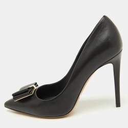 Salvatore Ferragamo Black Leather Zeri Pointed Toe Pumps Size 41