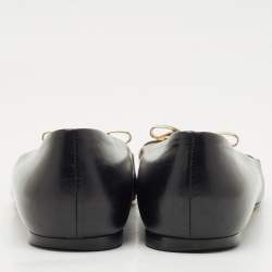 Pre Owned Salvatore Ferragamo Black Leather Vara Bow Ballet Flats Size 40.5