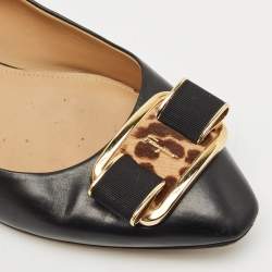 Pre Owned Salvatore Ferragamo Black Leather Vara Bow Ballet Flats Size 40.5