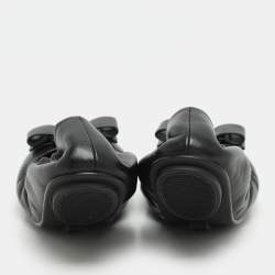 Pre Owned Salvatore Ferragamo Black Leather Vara Bow Ballet Flats Size 37