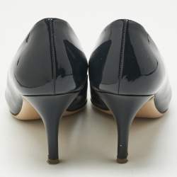 Pre Owned Salvatore Ferragamo Navy Blue Patent Leather Vara Bow Pumps Size 39