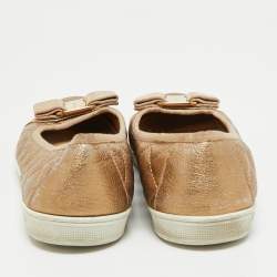 Pre Owned Salvatore Ferragamo Gold Quilted Leather Varina Ballet Flats Size 37.5