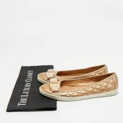 Pre Owned Salvatore Ferragamo Gold Quilted Leather Varina Ballet Flats Size 37.5