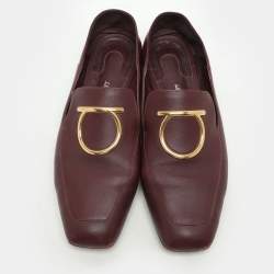 Pre Owned Salvatore Ferragamo Burgundy Leather Lana Loafers Loafers Size 39