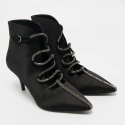 Pre Owned Salvatore Ferragamo Black Satin Ciconia Embellished Ankle Length Boots Size 40