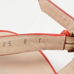 Pre Owned Salvatore Ferragamo Orange Patent Peep Toe Slingback Pumps Size 38.5