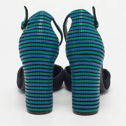 Pre Owned Salvatore Ferragamo Black/Blue Suede And Leather Fergie T-Strap Pumps Size 40.5