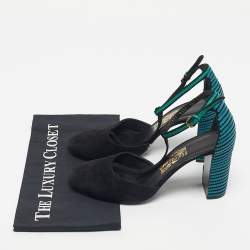 Pre Owned Salvatore Ferragamo Black/Blue Suede And Leather Fergie T-Strap Pumps Size 40.5