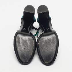 Pre Owned Salvatore Ferragamo Black/Blue Suede And Leather Fergie T-Strap Pumps Size 40.5