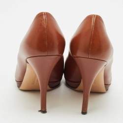 Pre Owned Salvatore Ferragamo Brown Leather Buckle Detail Pumps Size 39
