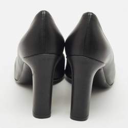 Pre Owned Salvatore Ferragamo Black Leather Vara Bow Block Heels Pumps Size 38.5