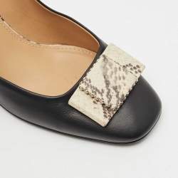 Pre Owned Salvatore Ferragamo Black Leather Vara Bow Block Heels Pumps Size 38.5