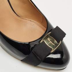 Pre Owned Salvatore Ferragamo Black Patent Leather Pimpa Vara Bow Platform Pumps Size 41