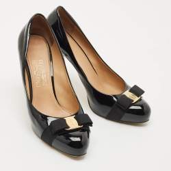 Pre Owned Salvatore Ferragamo Black Patent Leather Pimpa Vara Bow Platform Pumps Size 41