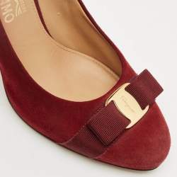Pre Owned Salvatore Ferragamo Dark Red Suede Pimpa Vara Bow Platform Pumps Size 41