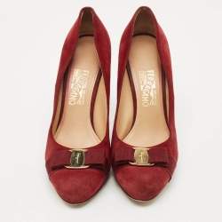 Pre Owned Salvatore Ferragamo Dark Red Suede Pimpa Vara Bow Platform Pumps Size 41