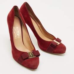Pre Owned Salvatore Ferragamo Dark Red Suede Pimpa Vara Bow Platform Pumps Size 41