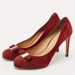 Pre Owned Salvatore Ferragamo Dark Red Suede Pimpa Vara Bow Platform Pumps Size 41