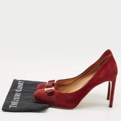 Pre Owned Salvatore Ferragamo Dark Red Suede Pimpa Vara Bow Platform Pumps Size 41
