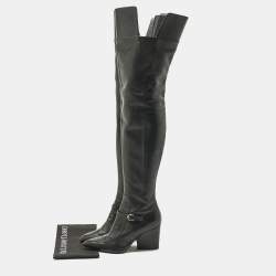 Pre Owned Salvatore Ferragamo Black Leather Thigh High Boots Size 40