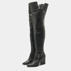 Pre Owned Salvatore Ferragamo Black Leather Thigh High Boots Size 40