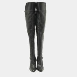 Pre Owned Salvatore Ferragamo Black Leather Thigh High Boots Size 40