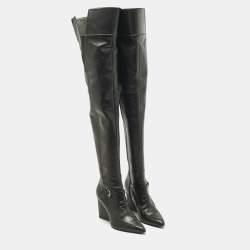 Pre Owned Salvatore Ferragamo Black Leather Thigh High Boots Size 40