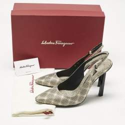 Pre Owned Salvatore Ferragamo Beige Canvas Jessoe X5 Slingback Pumps Size 41