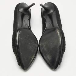 Pre Owned Salvatore Ferragamo Black Pleated Satin Societe Peep Toe Pumps Size 39.5